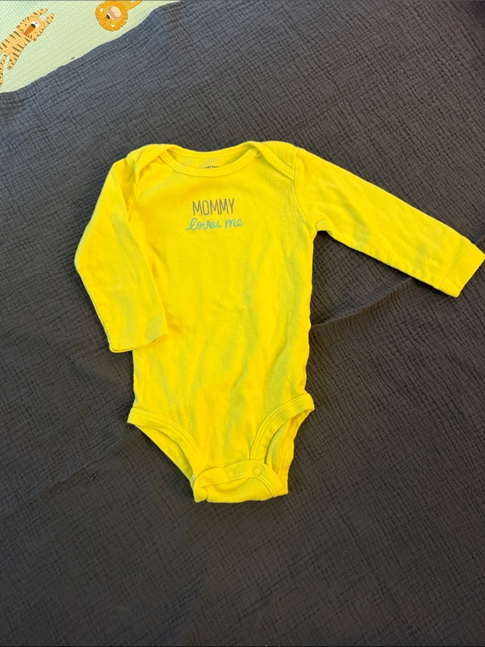 Carter's Yellow "Mommy Loves Me" Long-Sleeve Baby One-Piece